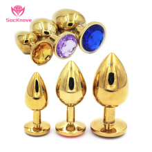 SacKnove 3 Sizes Gold Metal Stainless Steel Crystal Jewelry Decoration Stimulator Anus Sexy Toys Butt Sex Product Plug Anal